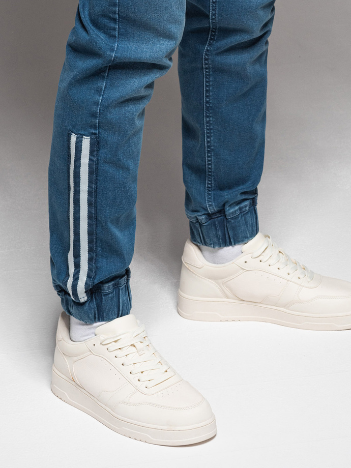 Men's denim joggers with piping - blue V3 OM-PADJ-0156