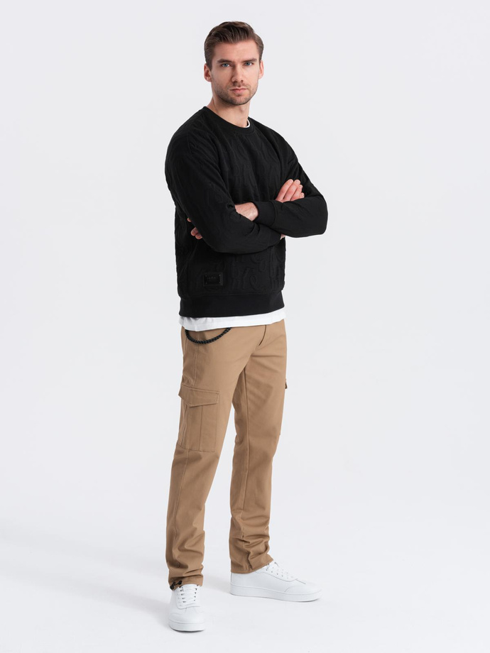 Pantaloni pentru bărbați cu buzunare cargo și tiv la picior - maro cald V2 OM-PACG-0189