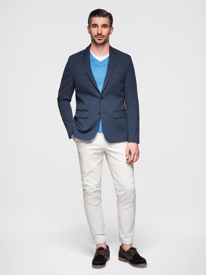 Elegant men's SLIM FIT jacket with rayon - dark blue V3 OM-BLZB-0135