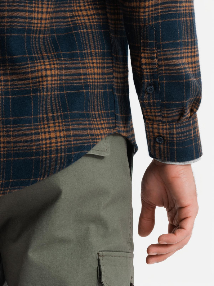 Men's checkered flannel shirt - navy blue and orange V7 OM-SHCS