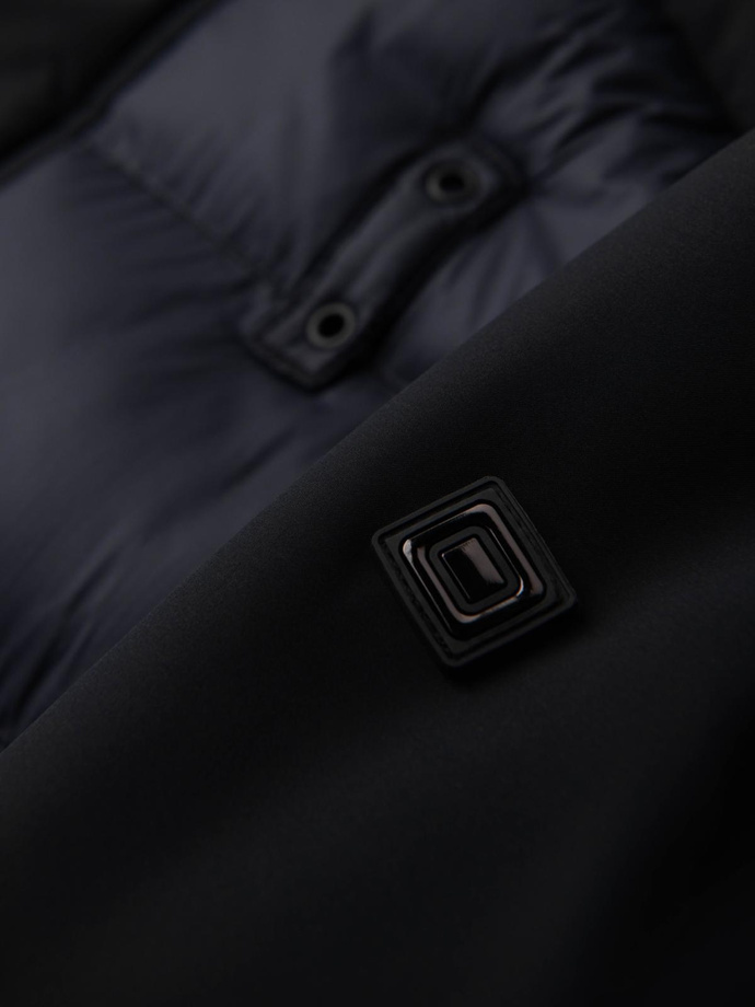 Jachetă lungă matlasată pentru bărbați cu buzunare mari - negru V1 OM-JALJ-0308