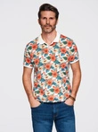 Cotton polo shirt with floral print - white V1 OM-POSS-0149