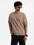Men's RELAXED FIT sweatshirt with embossed letters - brown V3 OM-SSNZ-0164