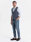 Fitted elegant men's structured knit vest - navy blue V1 OM-BLZV-0147