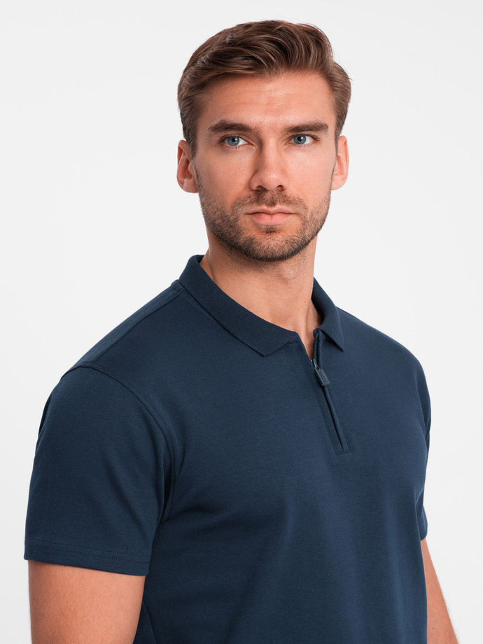 Men's polo shirt with zippered collar - navy blue V7 OM-POSS-0132