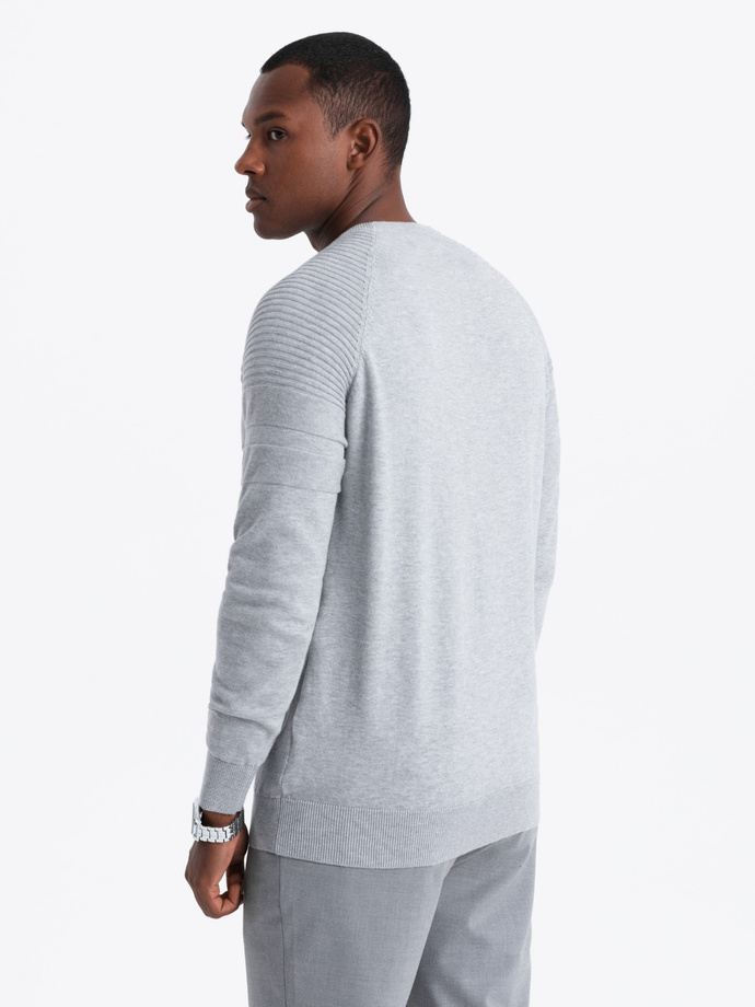 Men's raglan sweater with ribbed sleeves - grey melange V3 OM-SWSW-0144
