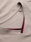Men's T-shirt with contrasting inserts and v-neck - beige V2 OM-TSCT-0198