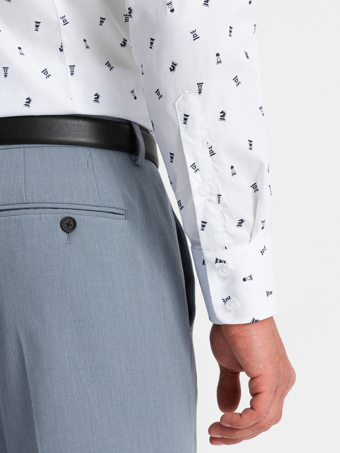 Pánske bavlnené tričko SLIM FIT so vzorom - biele V2 OM-SHCS-0151