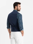 Men's vest without lapels in delicate check - navy blue V1 OM-BLZV-0123