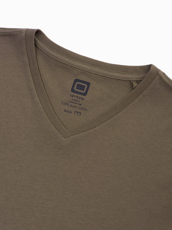 Tricou Classic BASIC pentru bărbați cu decolteu de tip echipaj - verde-oliv închis V6 S1369