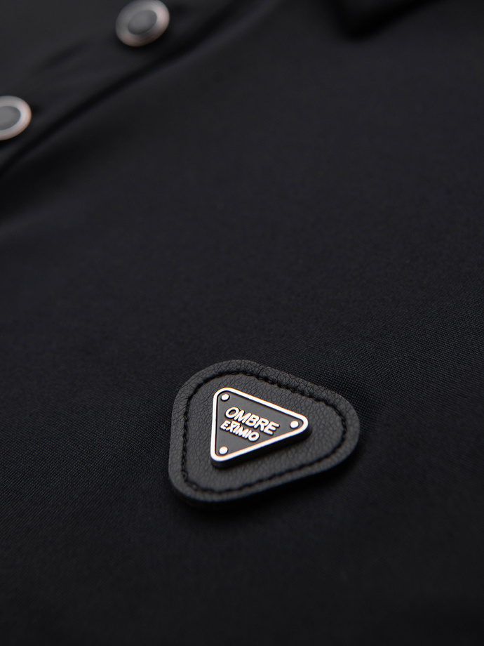 Polo long sleeve shirt with elegant branded buttons - black V1 OM-POLS-0139