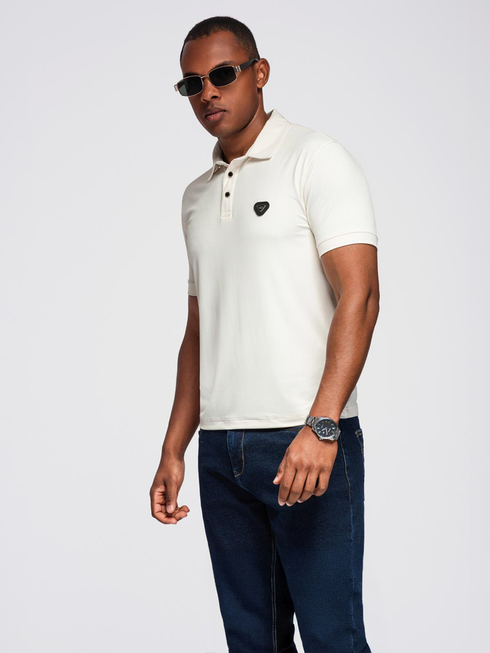 Tricou polo elegant pentru bărbați din material elastic - crem V2 OM-POSS-0150