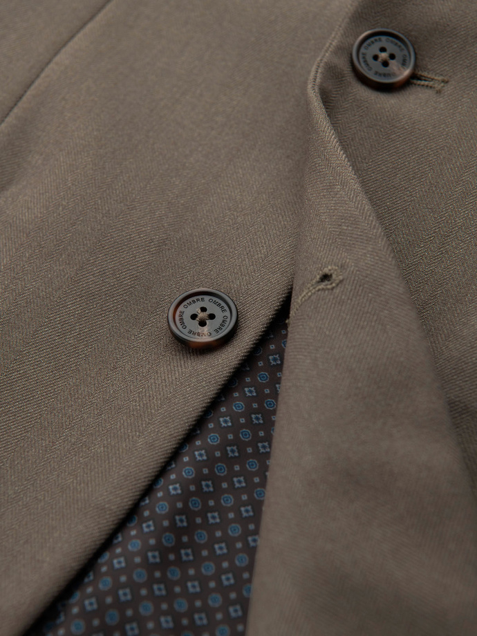 Elegantiška SLIM FIT vyriška striukė su rajono audiniu - alyvuogių žalia V5 OM-BLZB-0135