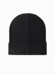Men's knitted beanie hat with embroidered inscription - black V1 OM-ACWH-0120
