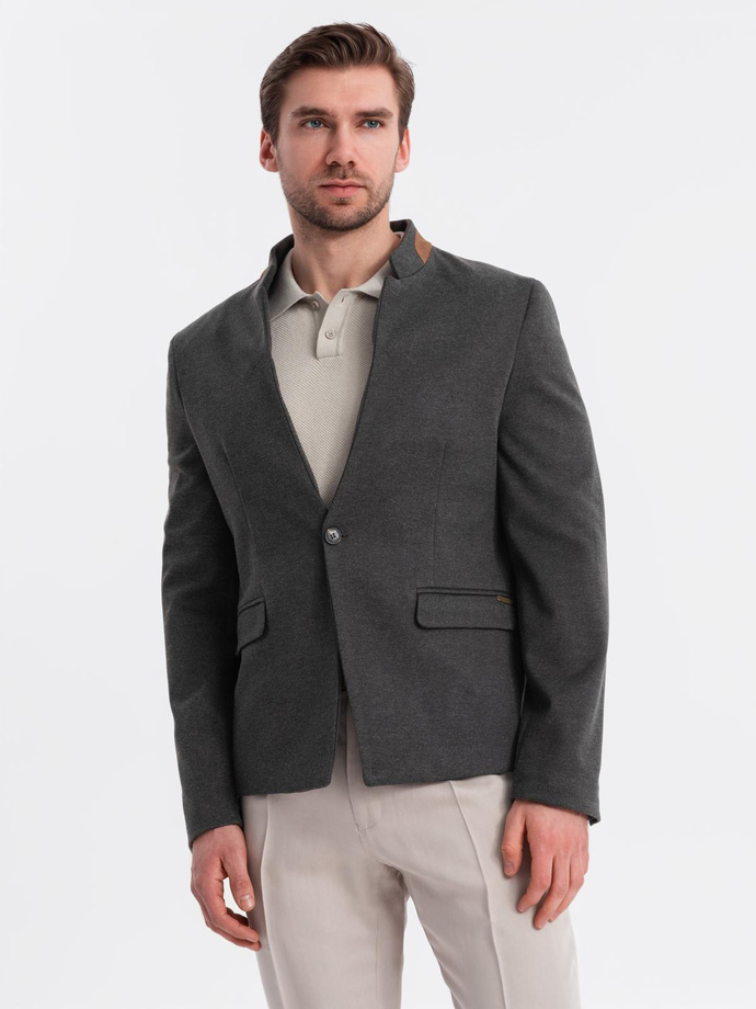 Vyriška melanžinė striukė iš dirbtinio pluošto su atsegama apykakle - juoda melanžinė V5 OM-BLZB-0131