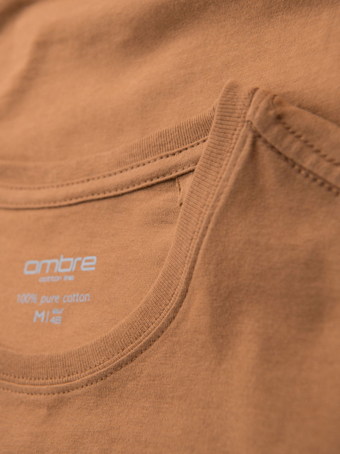 BASIC pánské klasické bavlněné tričko - hnědé V21 OM-TSBS-0236