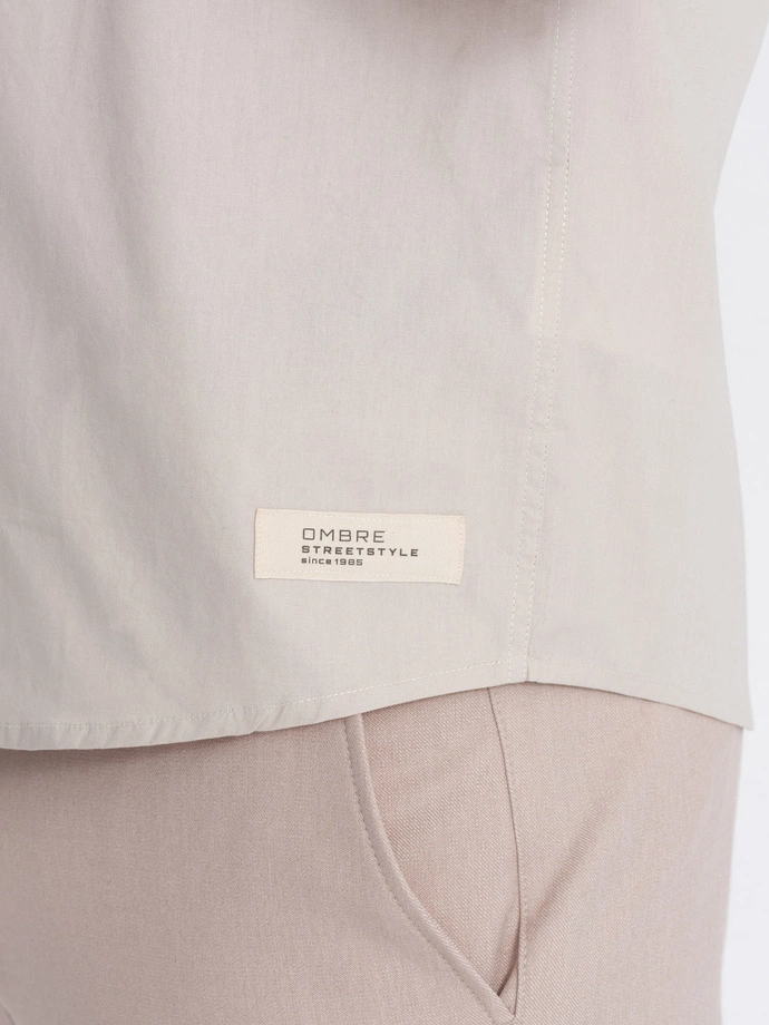 Pánská košile s krátkým rukávem a kubánským límcem - krémová V7 OM-SHSS-0168