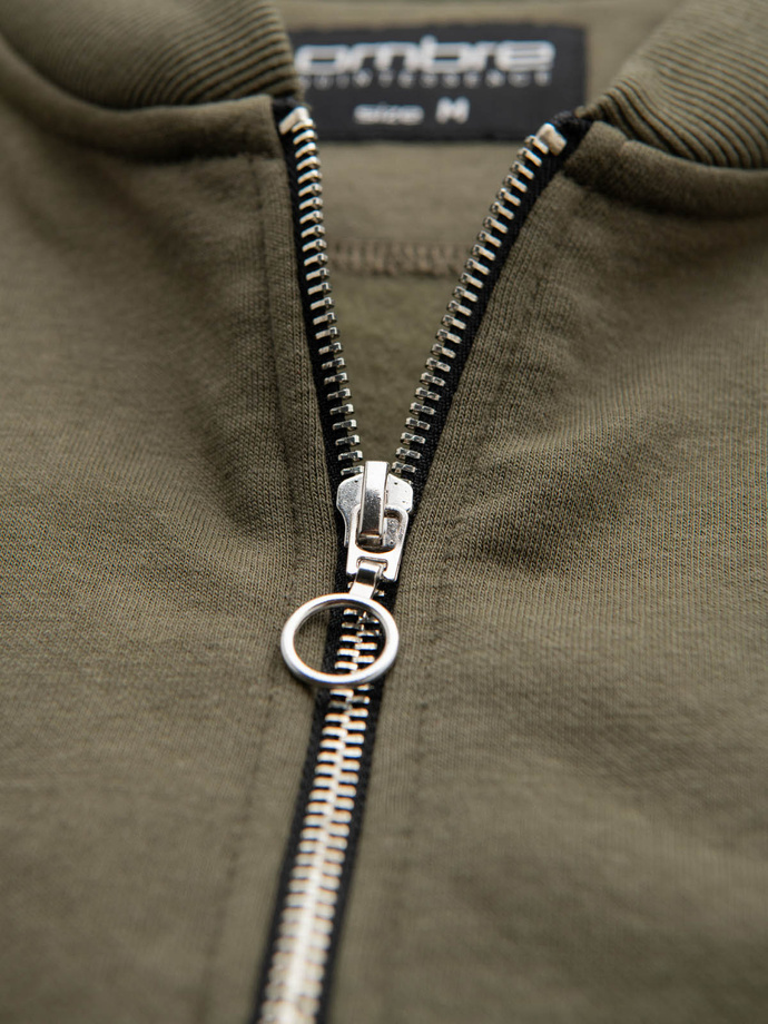 Bavlněná pánská mikina bomber na zip - khaki V1 OM-SSZP-0215