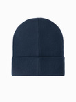 Men's knitted beanie hat with embroidered inscription - navy blue V3 OM-ACWH-0120