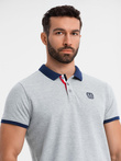 Men's polo shirt with colorful accents - gray melange V1 OM-POSS-0105