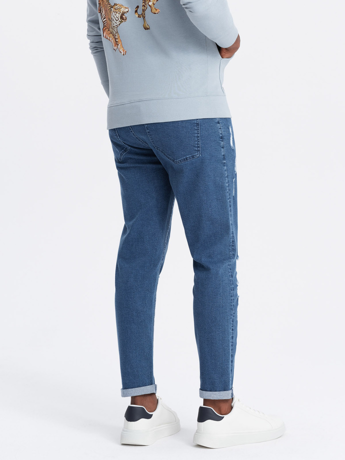 Pantaloni din denim TAPER FIT lavabili pentru bărbați, cu frecare - albastru V2 OM-PADP-0163