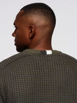 Men's contrast weave sweater with round neckline - dark olive V2 OM-SWSW-0122