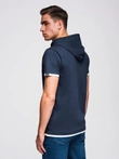 Men's cotton t-shirt with hood - navy blue V4 OM-TSCT-0256