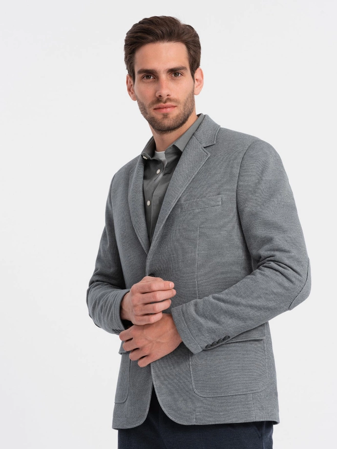Men's blazer with elbow patches - light grey V1 OM-BLZB-0108