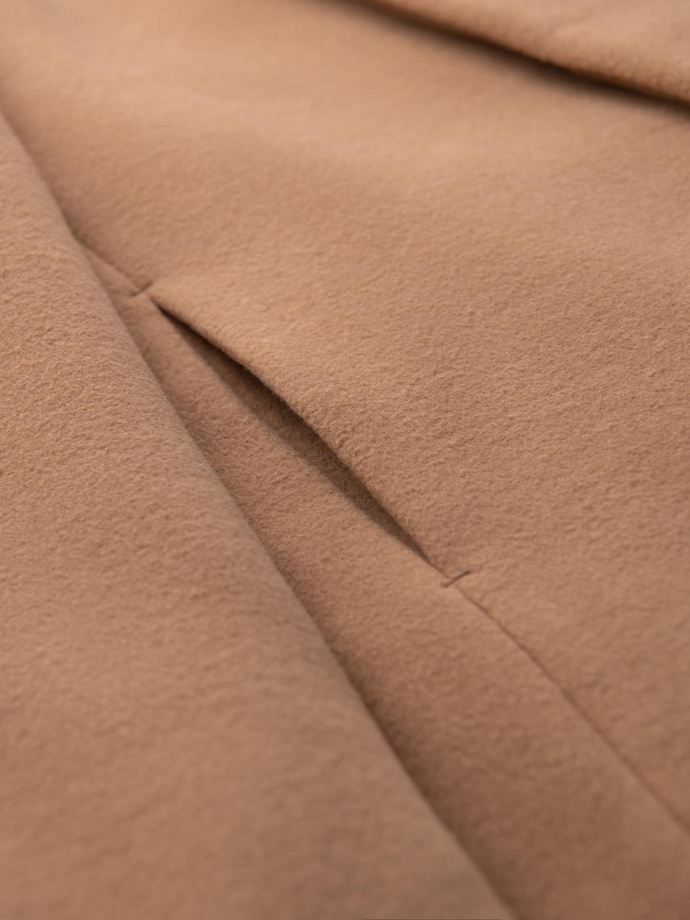 Palton bărbătesc cu închidere asimetrică și guler înalt - maro deschis V4 OM-COWC-0141