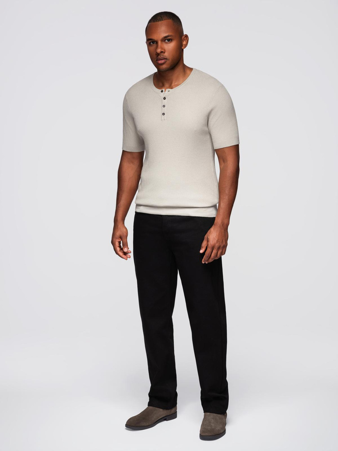 Pánské pletené tričko s knoflíky u výstřihu - světle šedé V3 OM-TSCT-0254