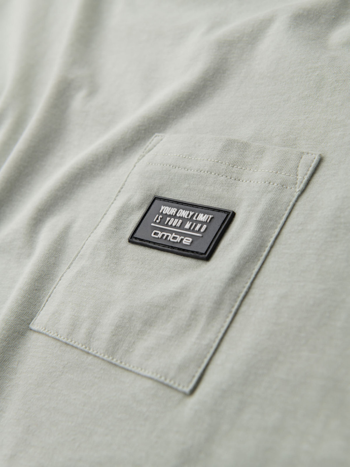 Casual men's t-shirt with pocket patch - light grey V2 OM-TSCT-0109