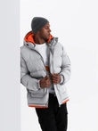 Men's sports warm jacket with double hood - grey V3 OM-JAHP-0208