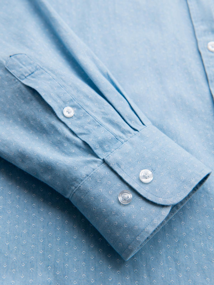 Men's patterned thin denim shirt with pocket - light blue V1 OM-SHDS-0179
