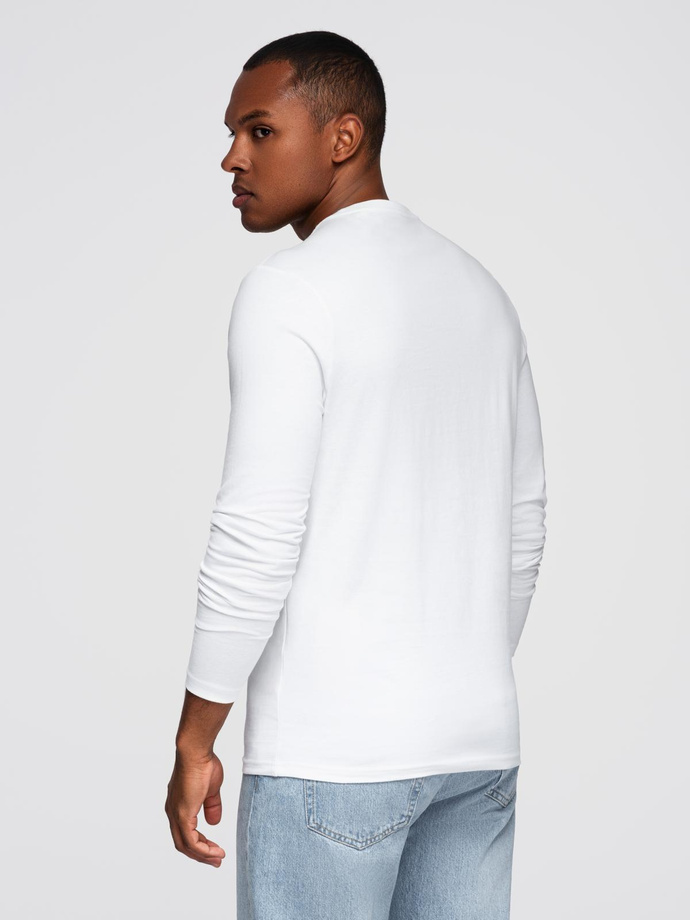 Vyriški marškinėliai su kišenėmis ir ilgomis rankovėmis - balti V1 OM-LSPT-0118