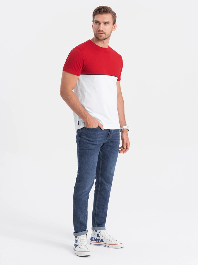 Men's two-tone cotton T-shirt - red and white V6 S1619