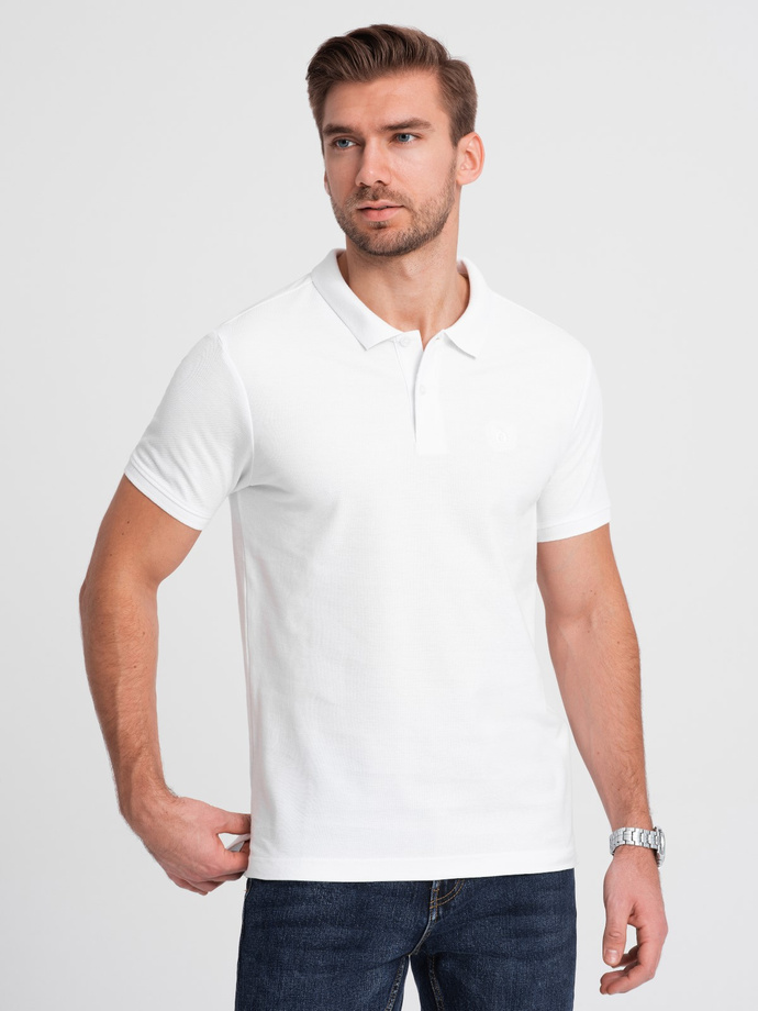 Men's pique knit polo shirt - white V4 S1374