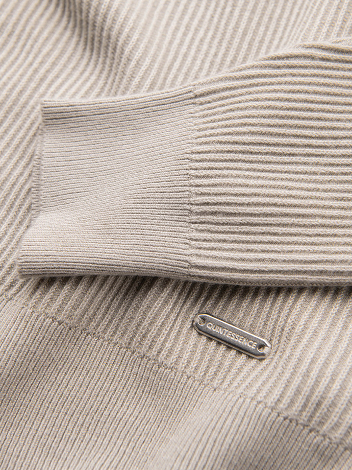Men's ribbed sweater with buttons at the neckline - beige V3 OM-SWSW-0182