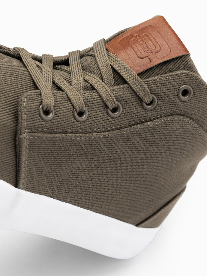 Men's cotton canvas high-top sneakers shoes - olive V4 OM-FOTH-0156