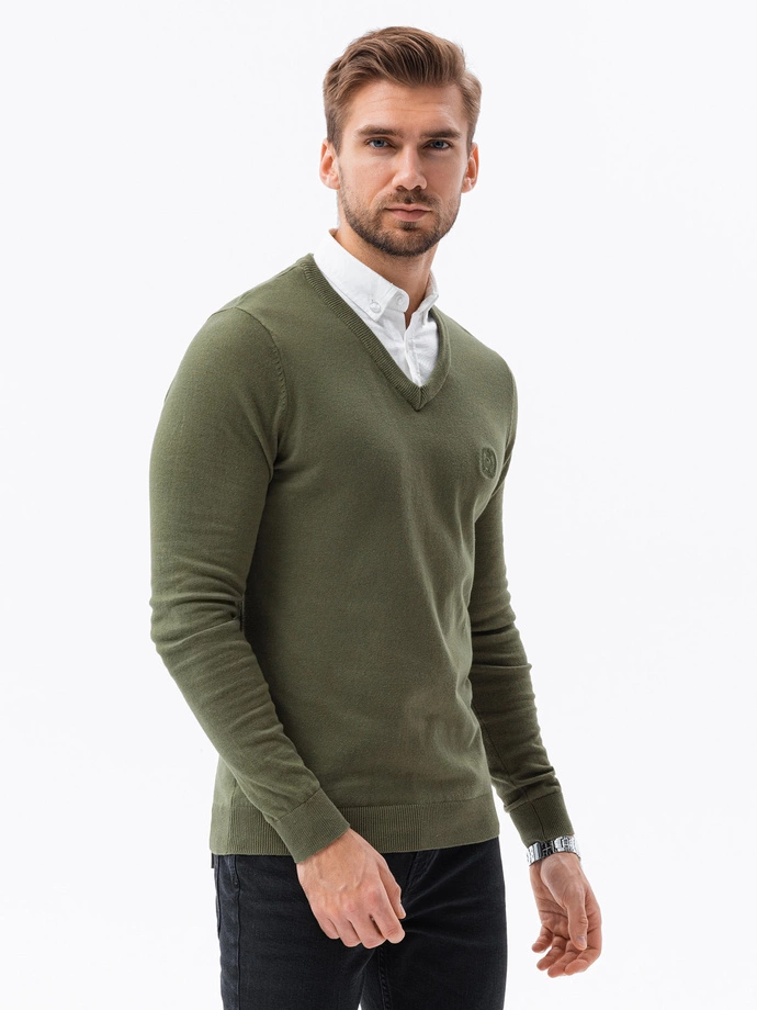 Men's sweater with white collar - olive V5 E120