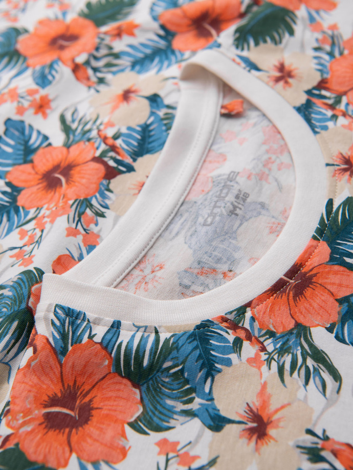 Pánske bavlnené tričko s kvetinovým vzorom - biele V1 OM-TSFP-0249