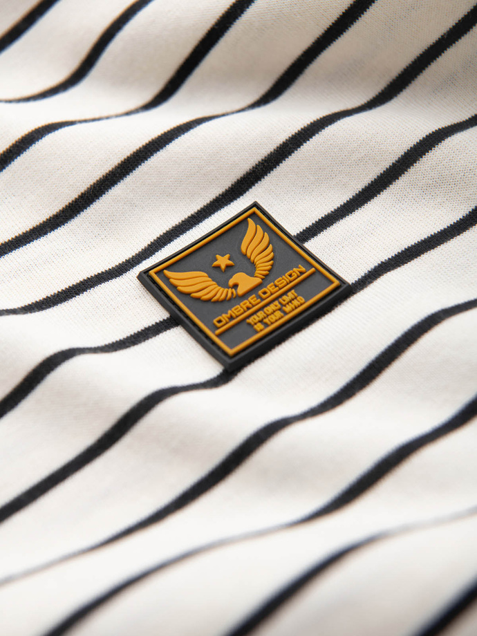Pánské pruhované tričko s nášivkou Ombre Design - krémové a černé V1 OM-TSCT-0183