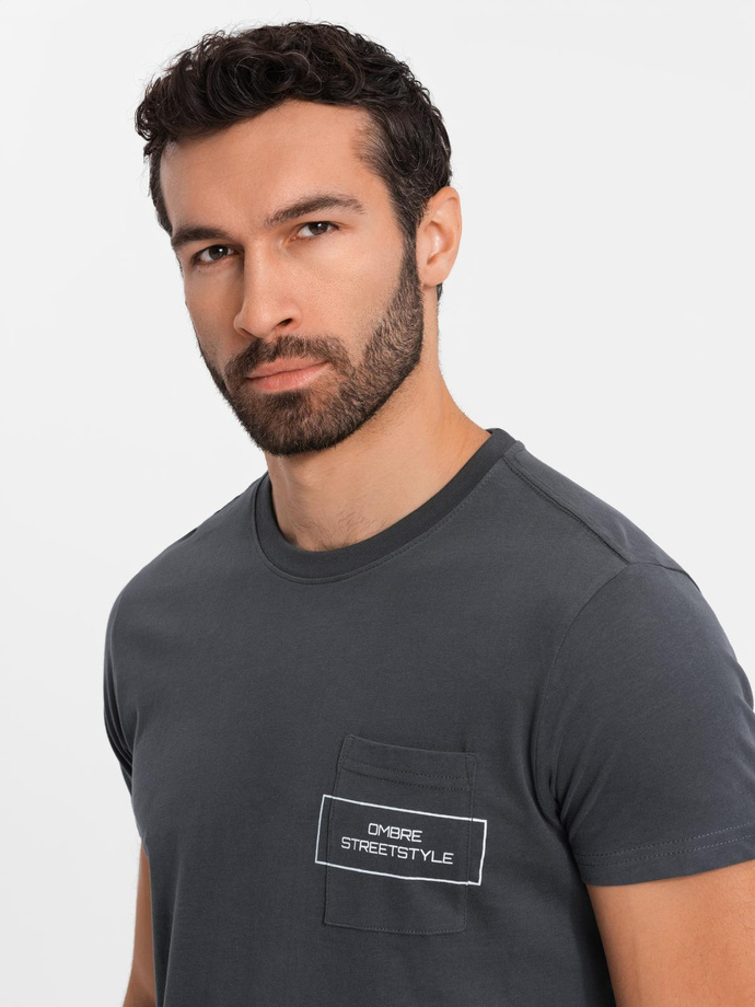 Ombre Streetstyle men's cotton pocket print t-shirt - black V1 OM-TSCT-0108