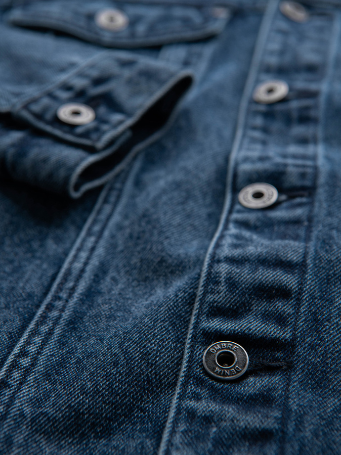 Jachetă bărbătească din denim katana cu washem - albastru V4 OM-JADJ-0219