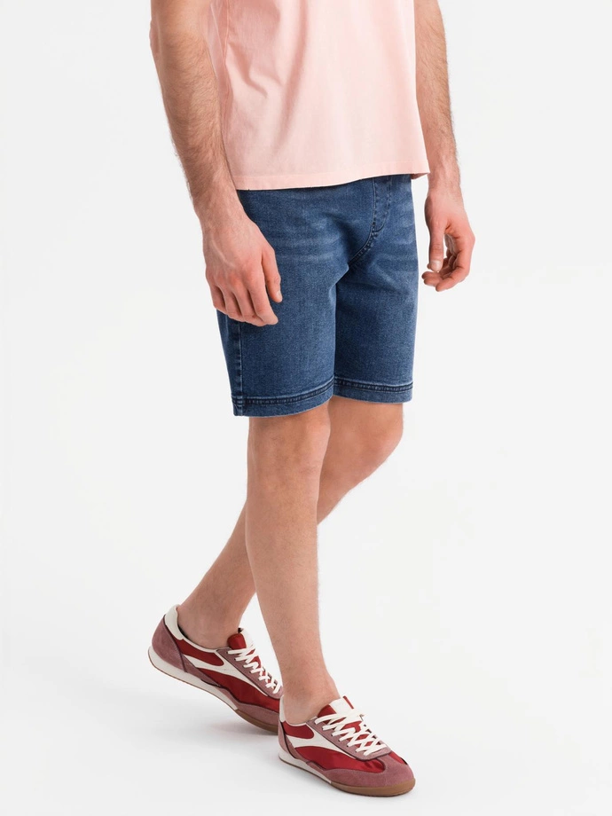 Pánské šortky s elastickým pasem a pracím efektem - modré V2 OM-SRDS-0192