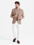 Men's jacket with patch pockets - dark beige V3 OM-BLZB-0127