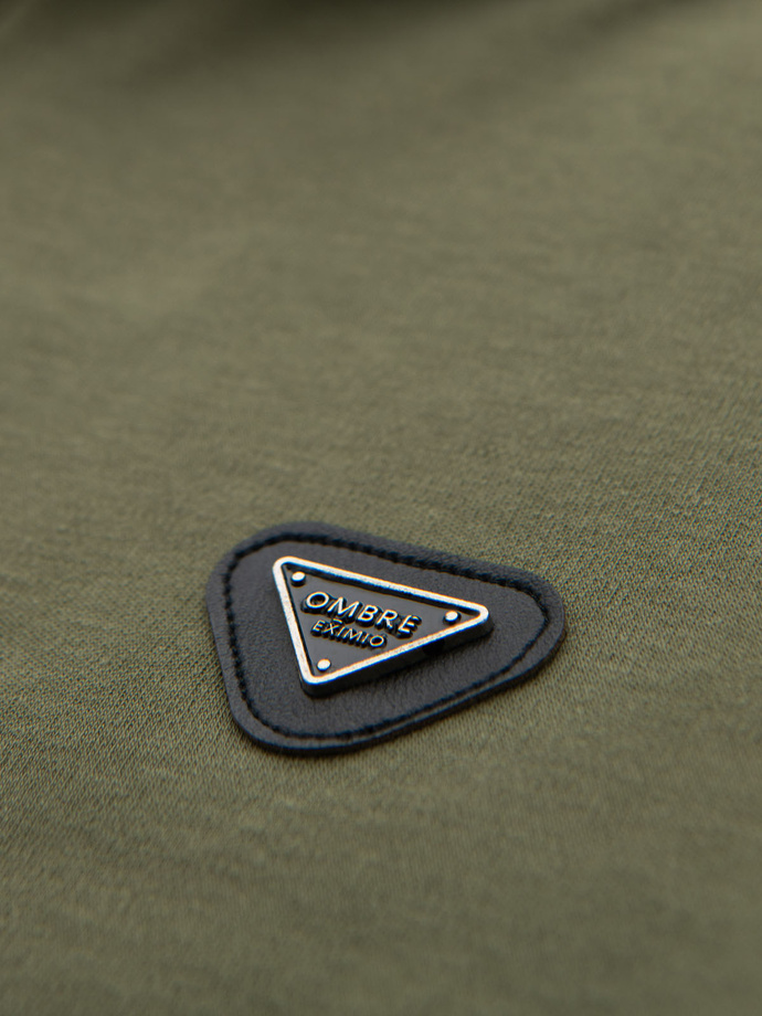 Pánska polokošeľa so zipsom pri krku - olivová V5 OM-POSS-0148