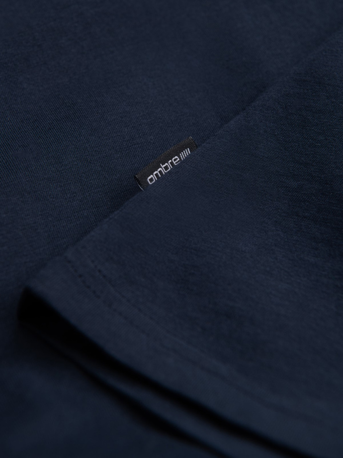 Tricou clasic din bumbac pentru bărbați BASIC - albastru marin V2 OM-TSBS-0146