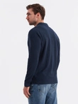 Pánské tričko BASIC s dlouhým rukávem a polo límcem - tmavě modré V3 OM-POBL-0114
