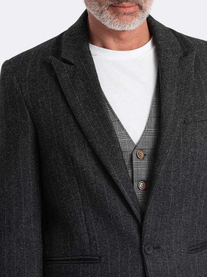 Stylish men's jacquard blazer with delicate stripes - graphite V1 OM-BLZB-0113