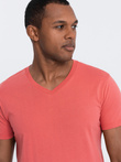 BASIC men's classic cotton T-shirt with a crew neckline - pink V12 OM-TSBS-0145